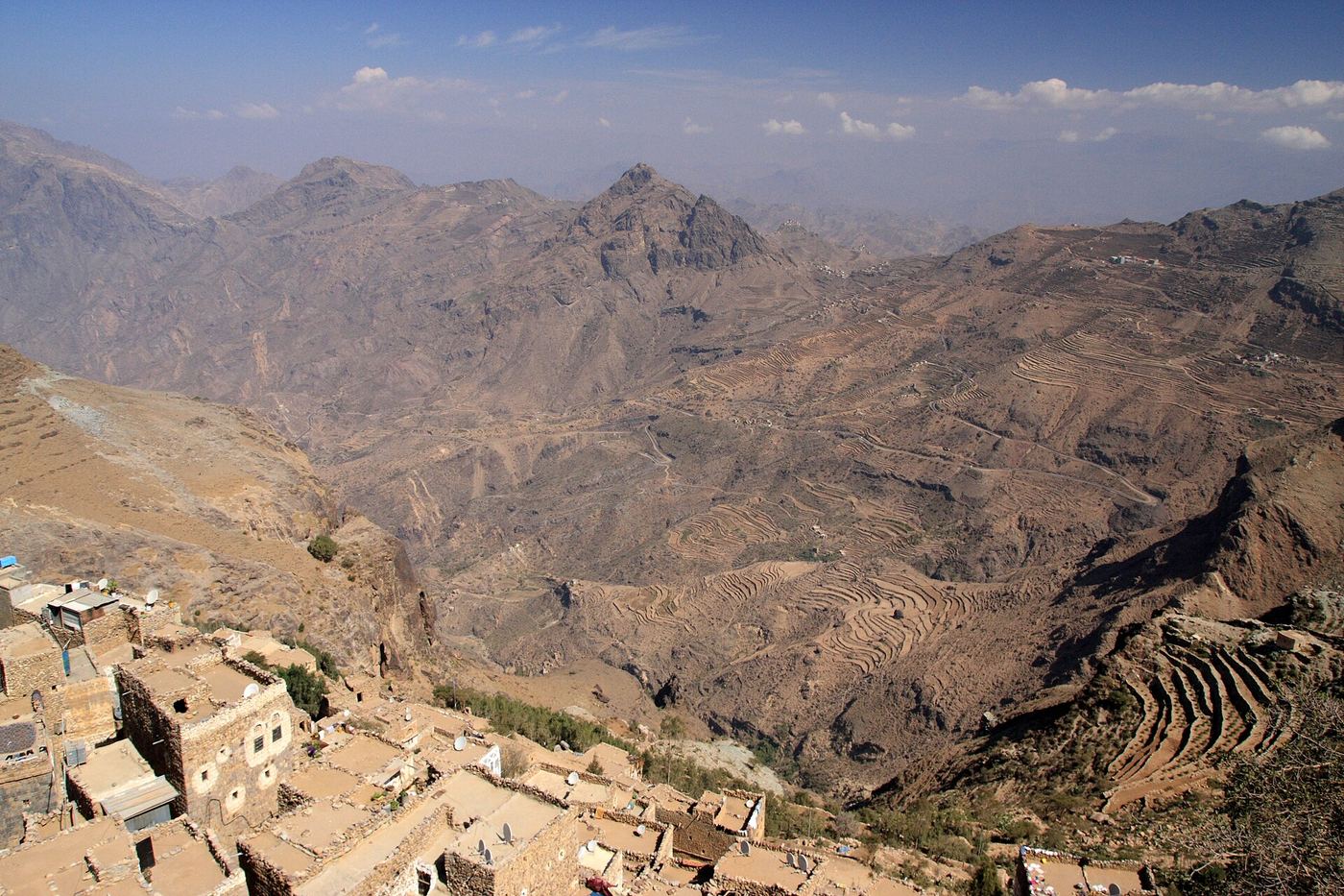 Stone village of Hajarah on a ridge in the Haraz mountains, Yemen